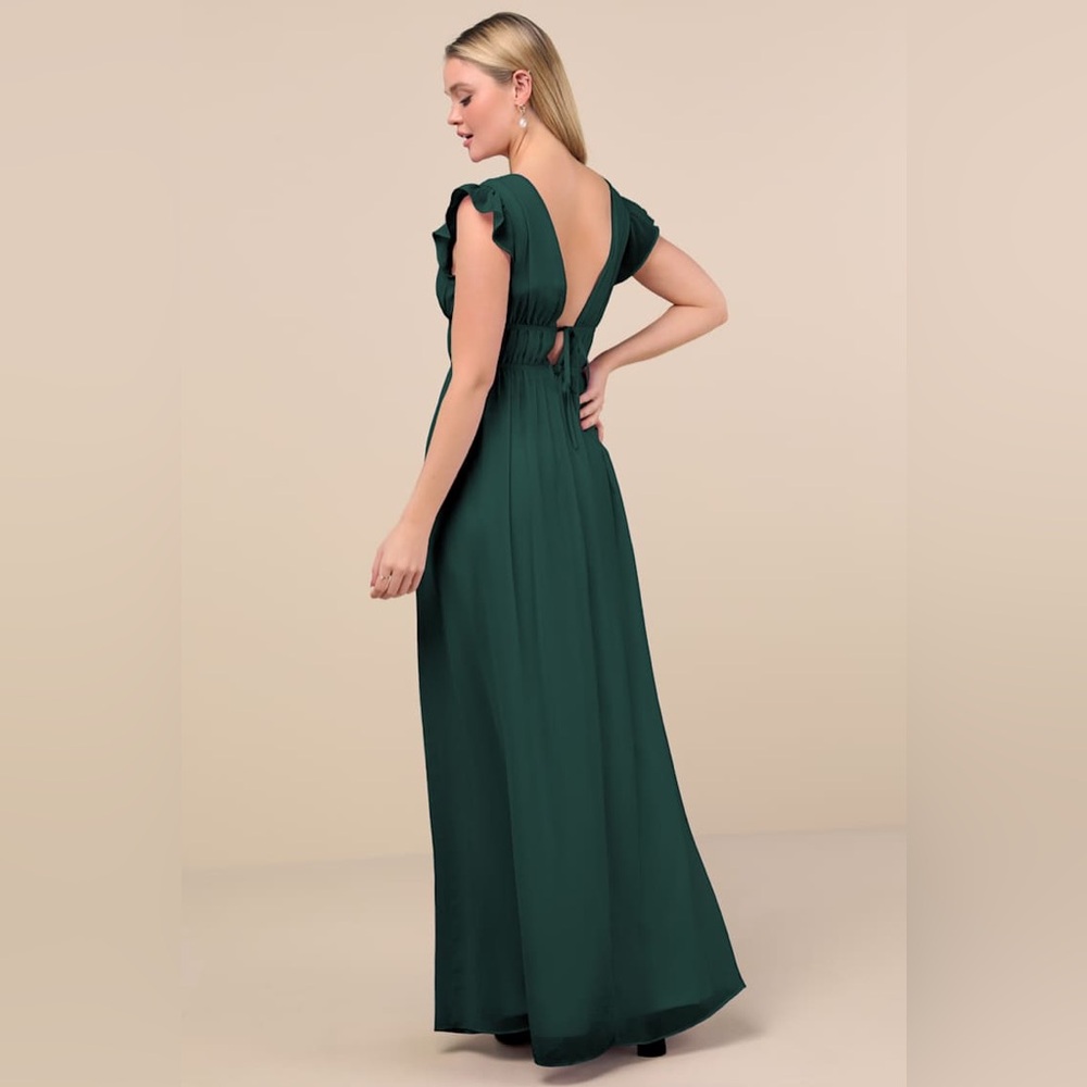 Lulus chiffon emerald green maxi dress nwot - Picture 3 of 8